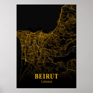 Poster Beyrouth - Carte de la ville d'or du Liban