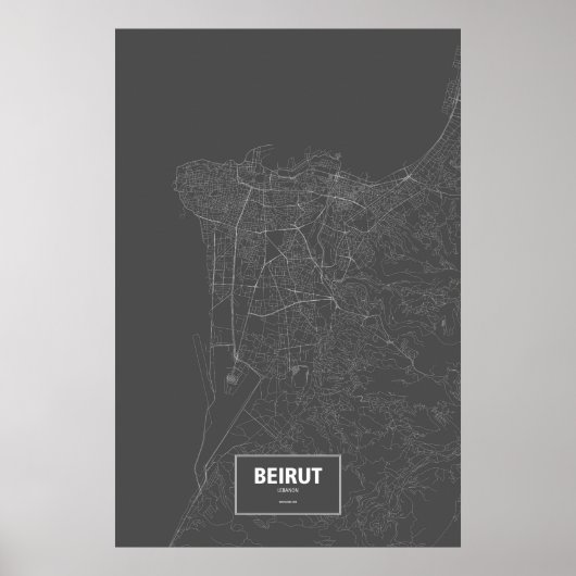 Poster Beyrouth, Liban (blanc sur noir) (Devant)