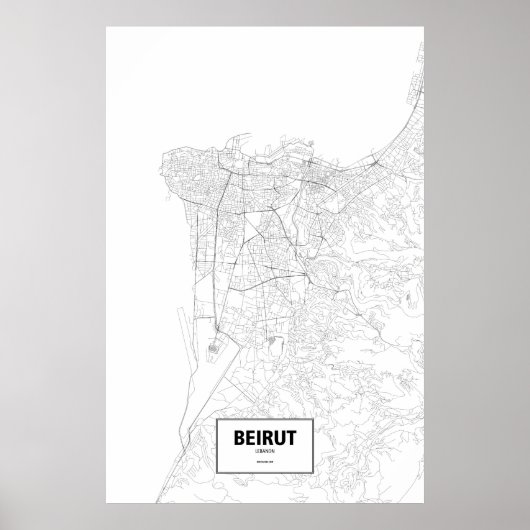 Poster Beyrouth, Liban (noir sur blanc) (Devant)