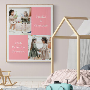Poster BFF personnalisé mignon deux photos rose meilleur