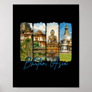 Poster Bhutan Asie Voyager Voyage Coup de pinceau Souveni