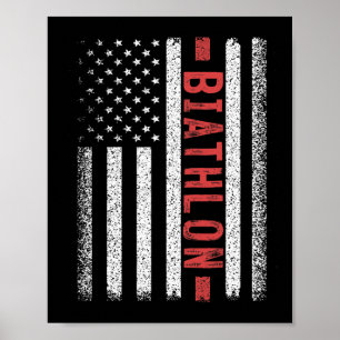 Poster Biathlon American Flag 4 juillet Biathlon Runner