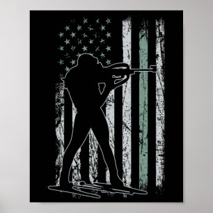 Poster Biathlon Drapeau Usa Retro Skis Hommes Biathlon