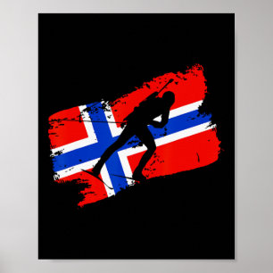 Poster Biathlon Norvège Drapeau Norvégien Skin de fond