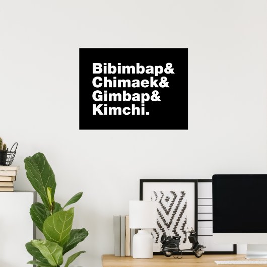 Poster Bibimbap & Chimaek & Gimbap & Kimchi. Aliments cor (Bureau à domicile)