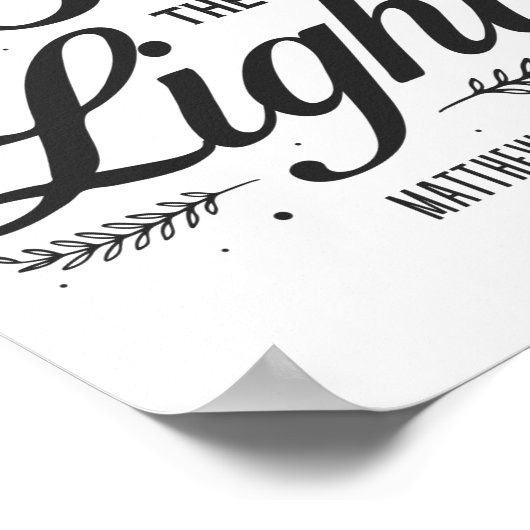 Poster Bible chrétienne Verse Be The Light Matthieu 5:14 (Coin)