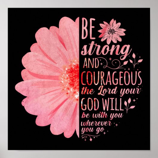 Poster Bible chrétienne Verse Joshua 1:9 Fleur (Devant)