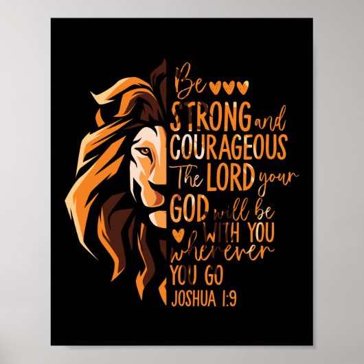 Poster Bible chrétienne Verse Joshua 1:9 Lion (Devant)