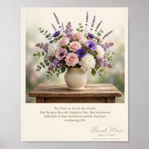 Poster Bible KJV-Jean 3:16-Fleurs roses violettes