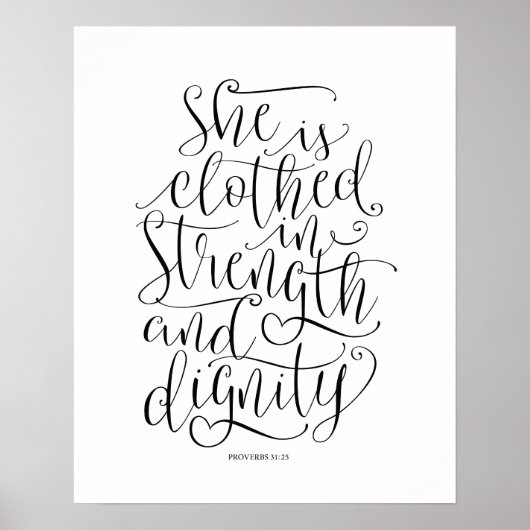 Poster Bible verse mur art proverbes 31:25 calligraphie (Devant)