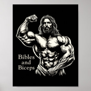 Poster Bibles Et Biceps - Drôle Bodybuilding Jesus Gym W