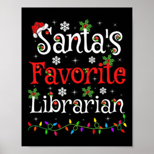 Poster Bibliothécaire Xmas Père Noël Bibliothèque préféré