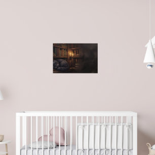 Poster Bibliothèque Cosy Chat Endormi Dark Academia Vinta