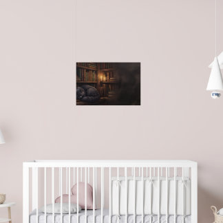 Poster Bibliothèque Cosy Chat Endormi Dark Academia Vinta
