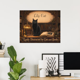 Poster Bibliothèque Cosy Chatte Sorcière et Livres Person