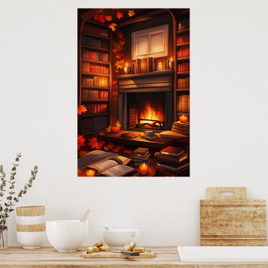 Poster Bibliothèque d'automne cosy (Cuisine)