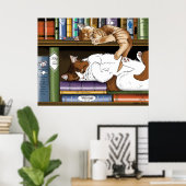 Poster Bibliothèque de chats de plateau de livres (Bureau à domicile)
