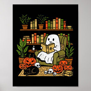 Poster Bibliothèque Fantôme Lecture Livres Halloween Libr