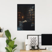 Poster Bibliothèque gothique à la bougie Art, Dark Academ (Bureau à domicile)