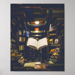 Poster Bibliothèque Livres étagères Ouvrir livre Lire