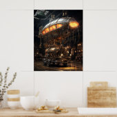 Poster Bibliothèque Steampunk victorienne Modèle Zeppelin (Cuisine)