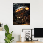 Poster Bibliothèque Steampunk victorienne Modèle Zeppelin (Bureau à domicile)