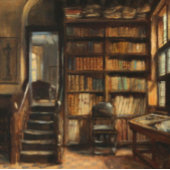 Poster Bibliothèque vintage peinture à l'huile, Moody Scè