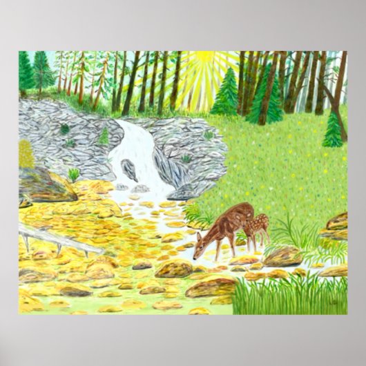 Poster Biche et faon (Devant)