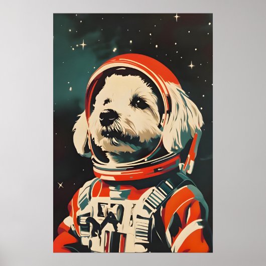 Poster Bichon Frise Astronaut Poster, Bichon Frise Retro (Devant)