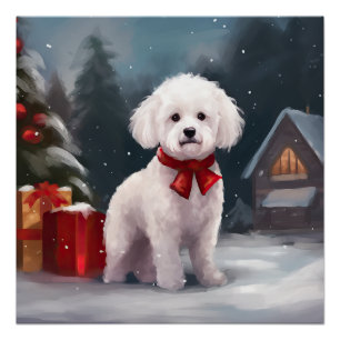 Poster Bichon Frise dans la neige Noël