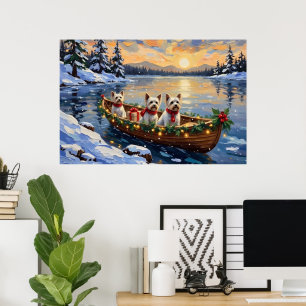 Poster Bichon Frise Noël Bateau Fêtes