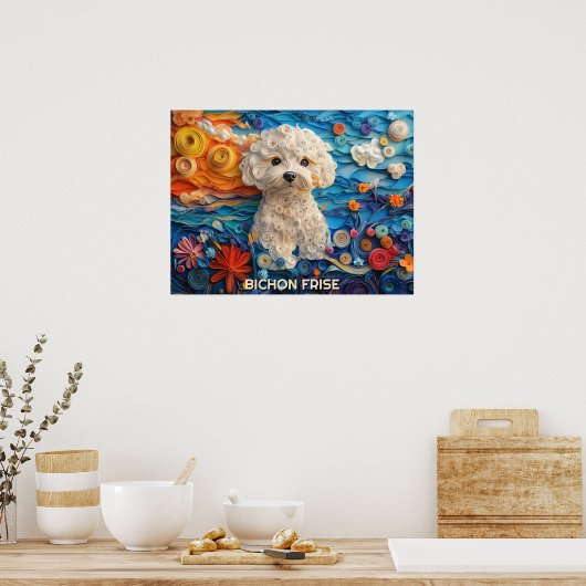 Poster Bichon Frise Papier Quitter Art Chien Portrait (Cuisine)