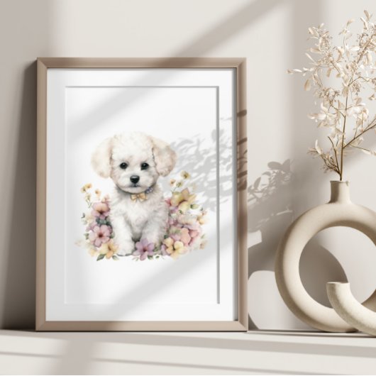 Poster Bichon Frise Pupet Pet Aquarelle Flower