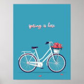 Poster Bicycle blanc Fleurs roses Arrière - plan bleu (Devant)