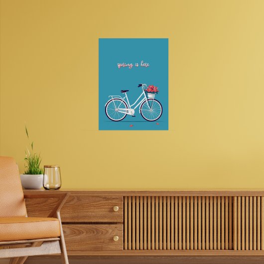 Poster Bicycle blanc Fleurs roses Arrière - plan bleu (Salon 2)