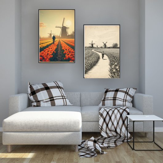 Poster Bicycle through Tulip Fields – Dutch Countryside