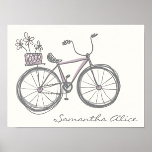 Poster Bicyclette lunaire Illustration Lavender Grey Nom