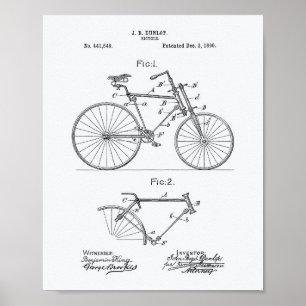 Poster Bicyclette vintage 1890 Art breveté - Livre blanc