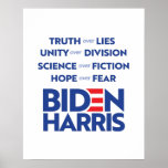 Poster Biden Harris - Vérité Unité science espoir<br><div class="desc">PolitiClothes.com - Le vêtement politique le plus branché en ligne Élections uniques et engrenages politiques incluant : T-shirts politiques, Stickers de pare-chocs politiques, Boutons politiques, Pins politiques, Cartes politiques, Mugs politiques, Affiches politiques, Signes politiques et plus encore ! . SHOP ONLINE : http://www.Politiclothes.com Sur Facebook : http://www.facebook.com/politiclothes Sur Twitter :...</div>