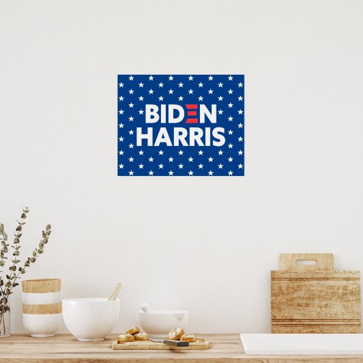 Poster Biden / Harris White Stars Motif Blue (Cuisine)