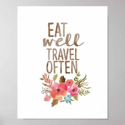 Poster Bien Manger Voyage Souvent | Aquarelle florale (Devant)