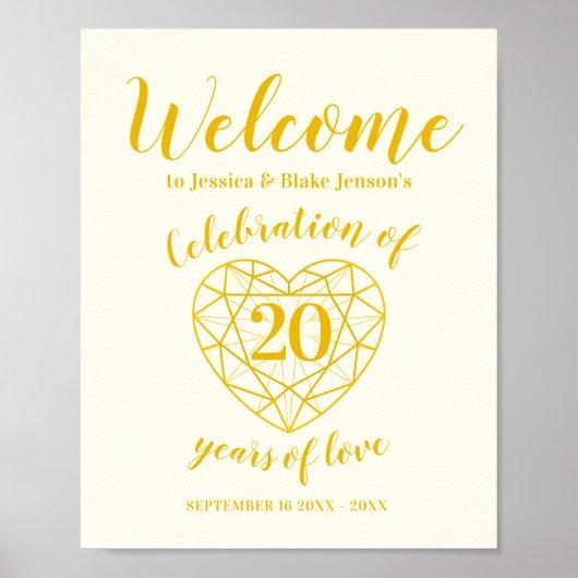Poster Bienvenue 20 ans d'amour coeur 20e anniversaire (Devant)