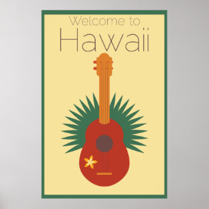 Poster Bienvenue À Hawaii Ukulele Retro