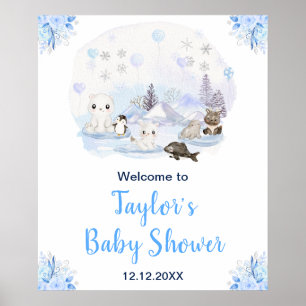 Poster Bienvenue à la Baby Shower Animaux Arctiques d'Hiv