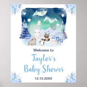 Poster Bienvenue à la Baby Shower Animaux Arctiques Lumiè