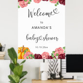 Poster Bienvenue à la baby shower automne floral Bourgogn (Bureau à domicile)