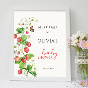 Poster Bienvenue à la Baby Shower aux Fraises