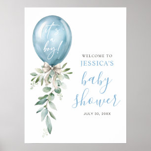 Poster Bienvenue à la Baby Shower avec des ballons bleus