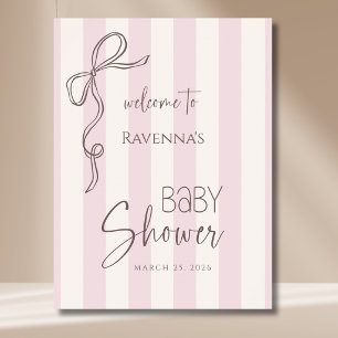 Poster Bienvenue à la Baby Shower avec un Nœud Mauve Rayé