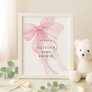 Poster Bienvenue à la Baby Shower avec un Ruban Rose